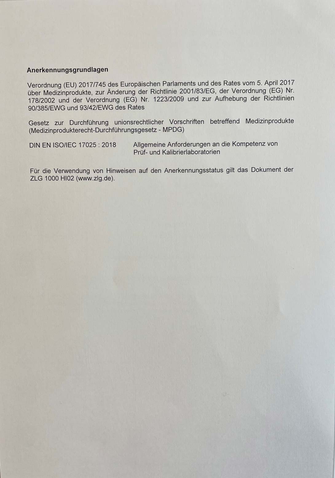 ZLG Urkunde Anerkennung