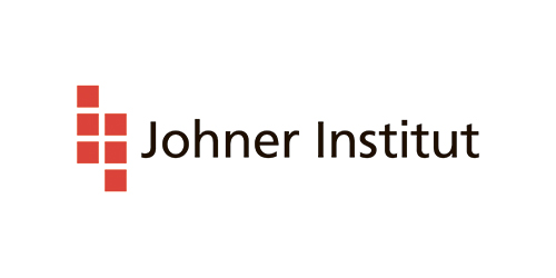 Rotes, quadratisches Logo links, daneben der Text "Johner Institut" in schwarzer Schrift. Das Logo besteht aus sieben kleinen Quadraten, die eine abstrakte Form bilden.